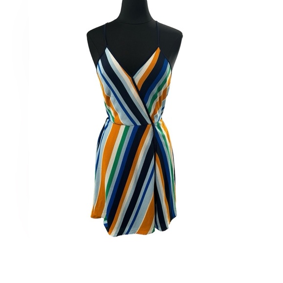Monteau Dresses & Skirts - Monteau Spaghetti Strapped Multicolored Wrap-Front Mini Dress-size L (NWT)